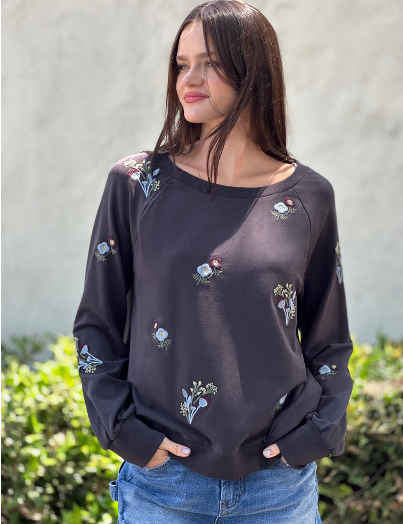 Wild Floral Embroidered Sweatshirt Front View