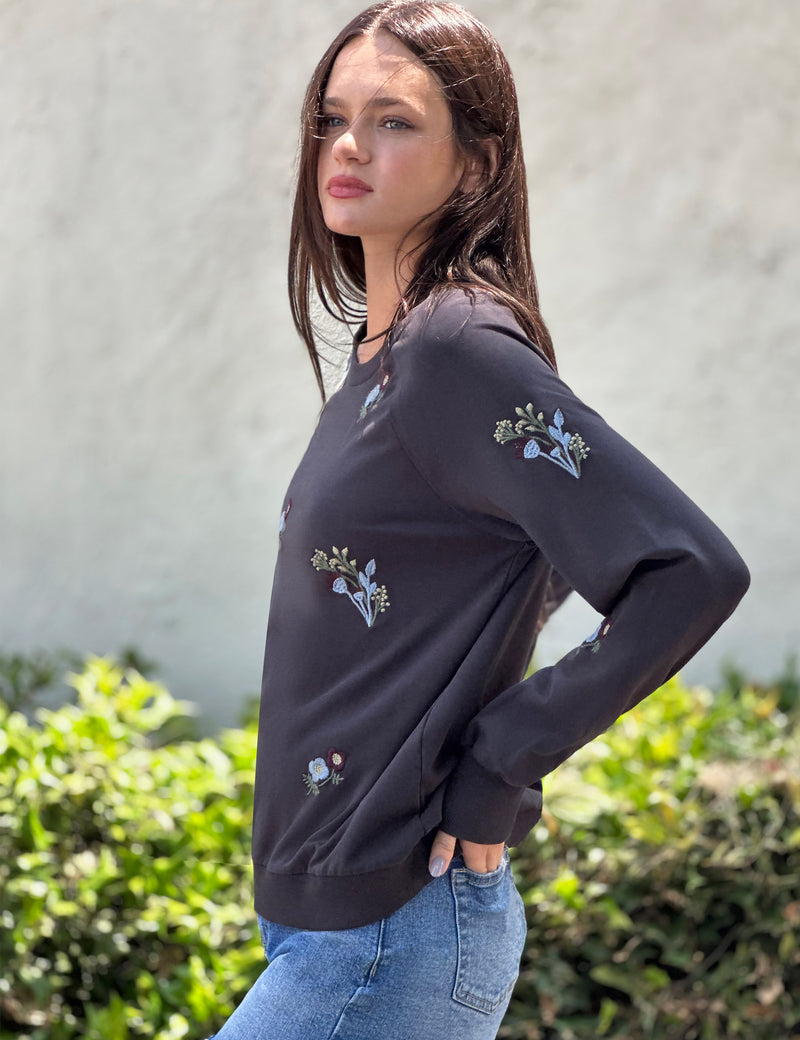 Wild Floral Embroidered Sweatshirt Side View