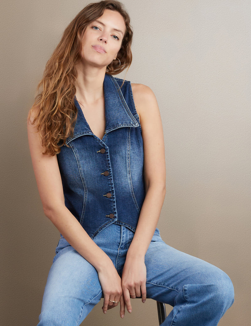 Willa Denim Vest Indigo Front View