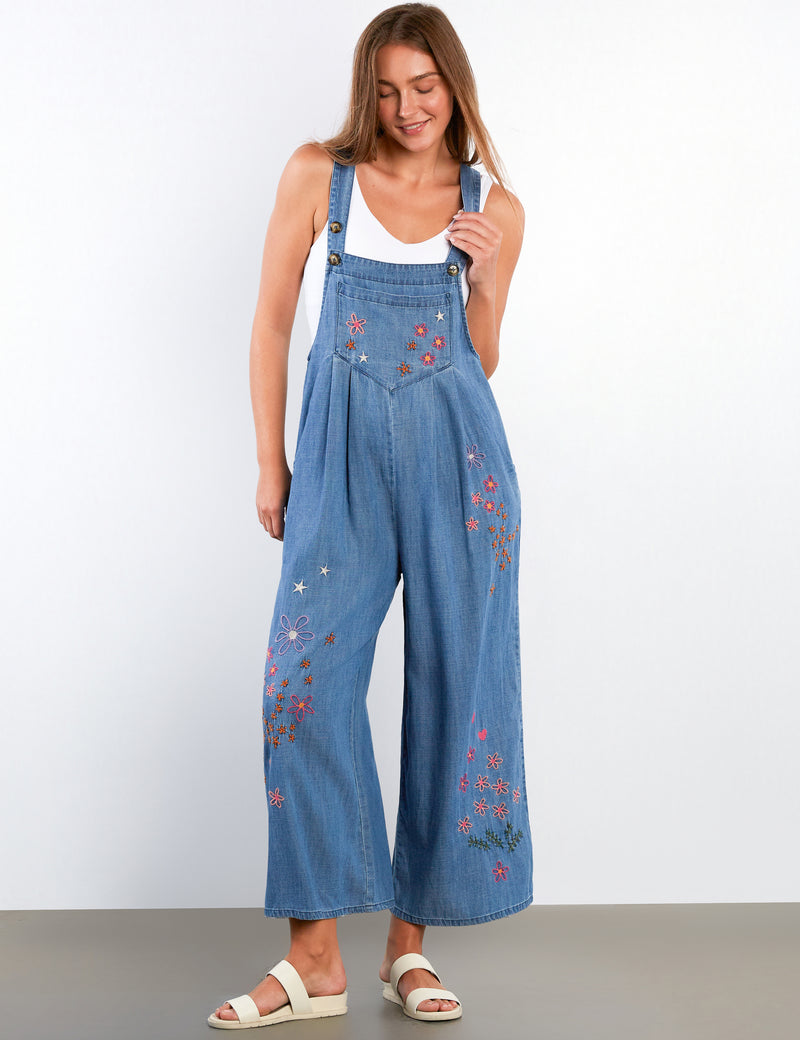 Women's Fashion Denim In Full Bloom Overalls