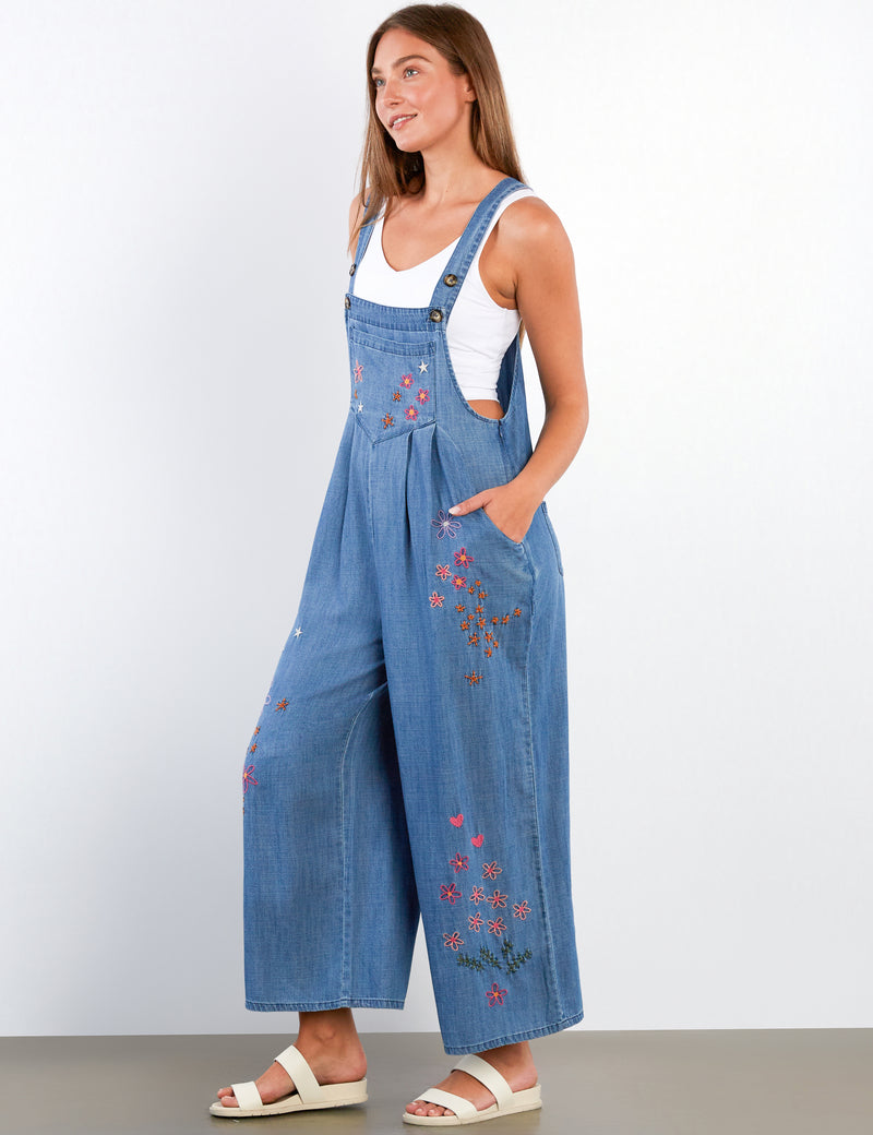 Women's Fashion Denim In Full Bloom Overalls