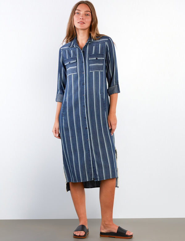 Women's Fashion Indigo Cabana Striped Daydream Shirtdress