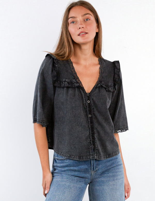 Women's Juliet Grey Lace Button-Front Shirt