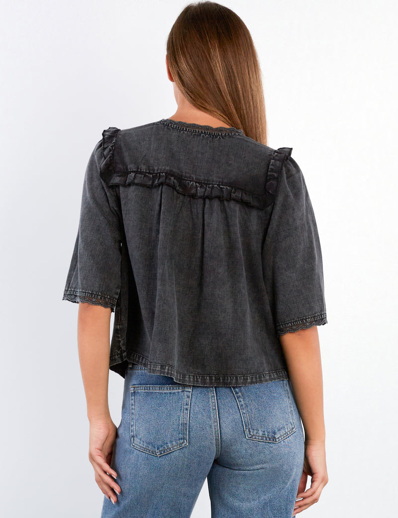 Women's Juliet Grey Lace Button-Front Shirt Back View