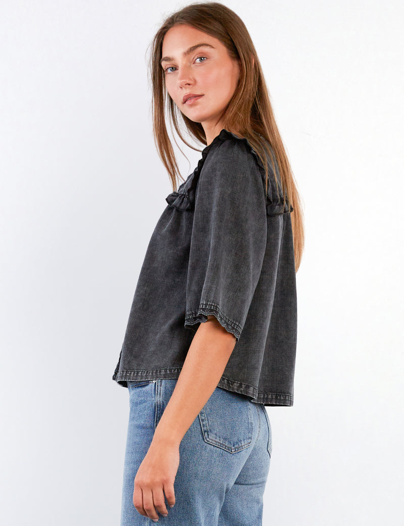 Women's Juliet Grey Lace Button-Front Shirt Side View