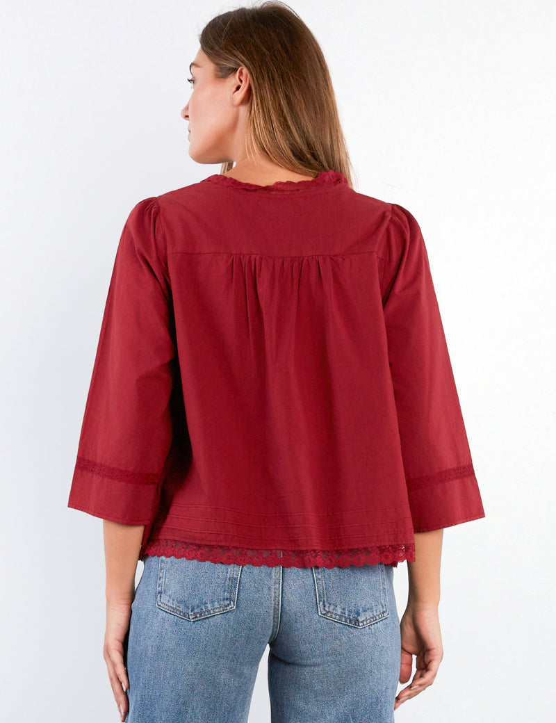 Women's Fashion Red Fable Lace Blouse Shirt