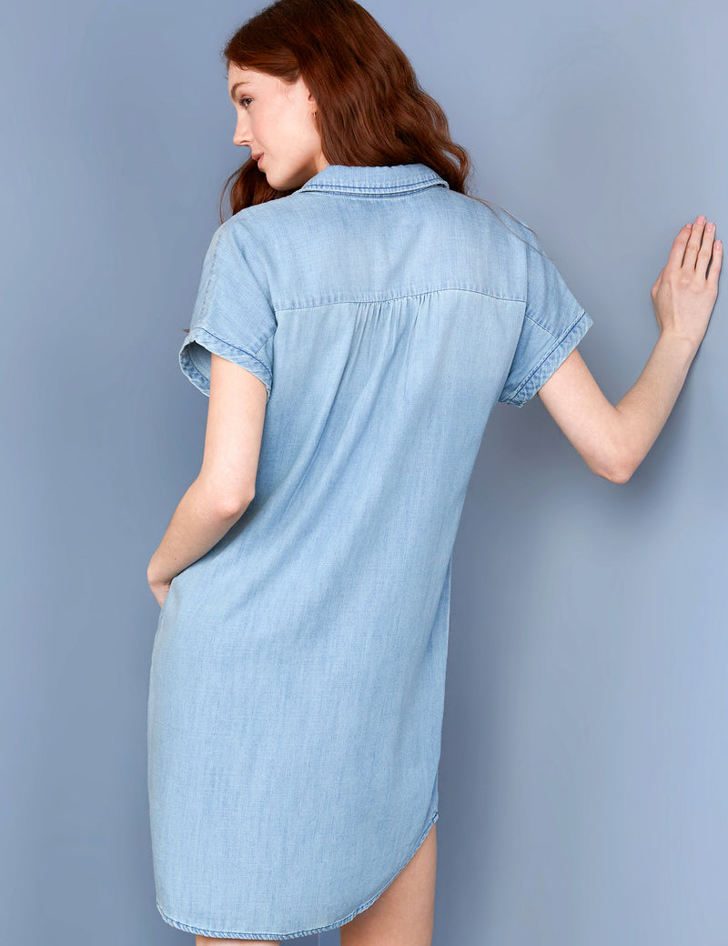 Women's Fashion Brand High-Low Chambray Shirtdress Back View