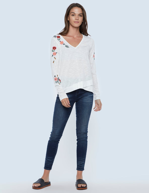 Flower Power Long Sleeve Tees White Front View