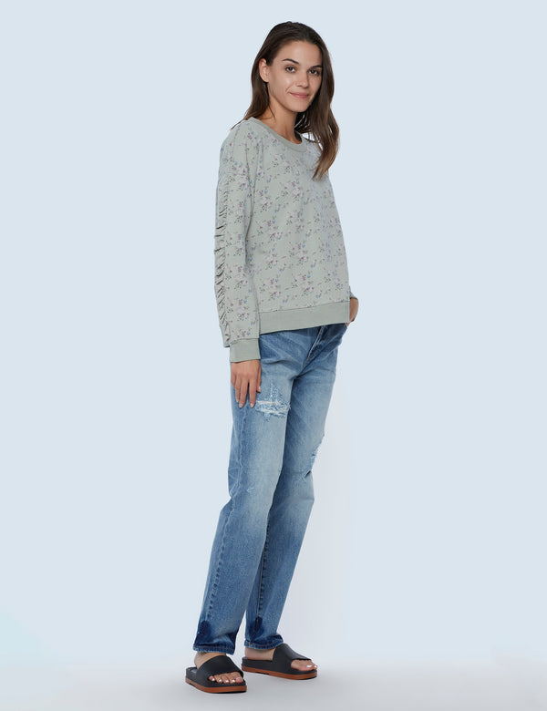 Women's Floral Print Hook Me-Up Sweatshirt with Ruffle Long Sleeve Side View